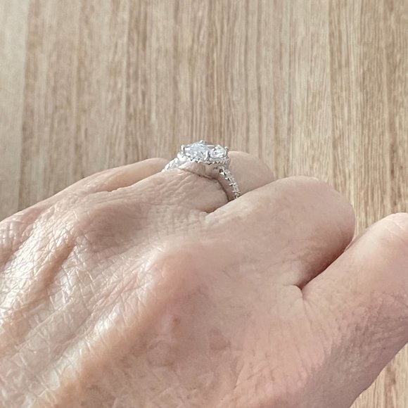 Radiant White Sapphire Halo Ring - Platinum Plated - Picture 5 of 5